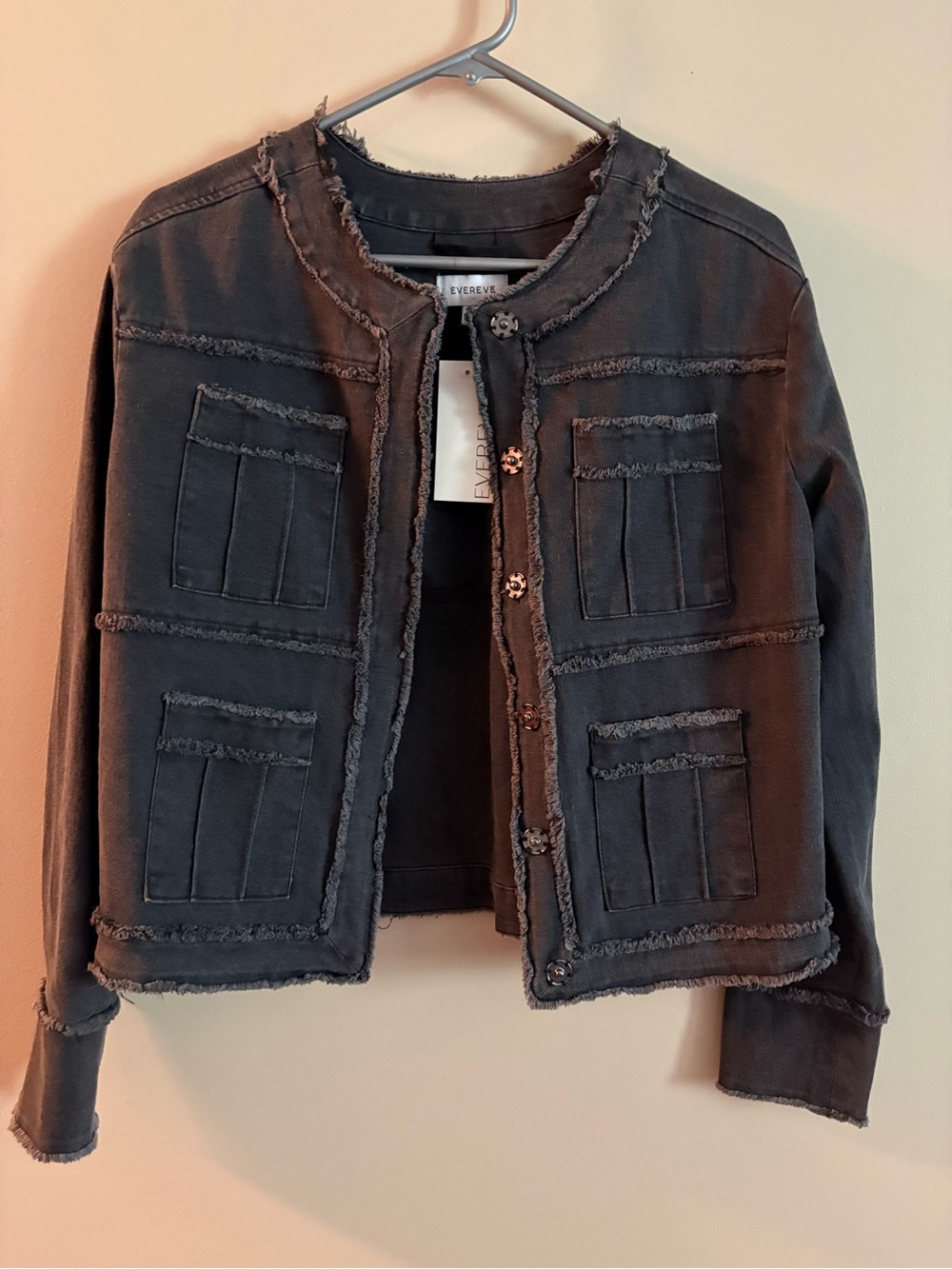 Evereve Frayed Trim Boxy Jacket - Charcoal Black